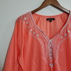 Relativity Coral Orange Embroidered Blouse Large